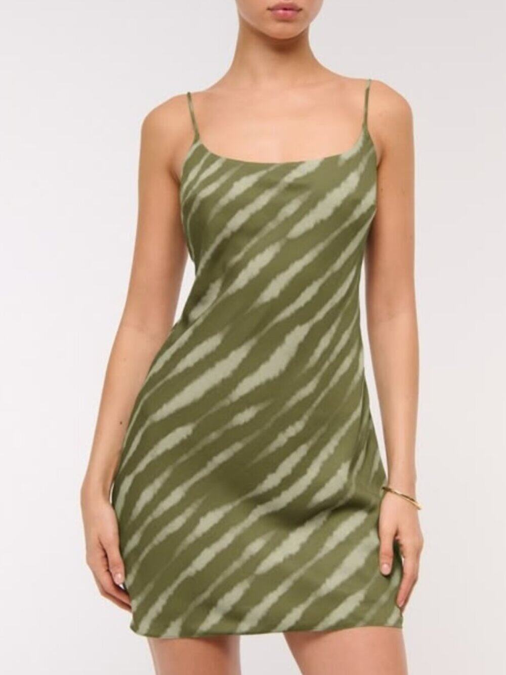 Abercrombie & Fitch Olive Green Striped Mini Slip Dress